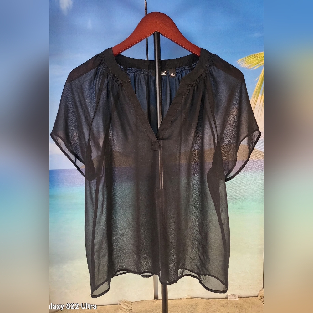 a.n.a Sheer Black Blouse